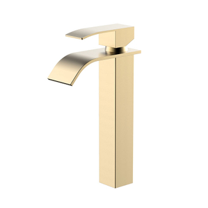 SUS304 gebürstetes Gold Badezimmer hohe Gefäßschüssel Wasserfall Waschbecken Wasserhahn
